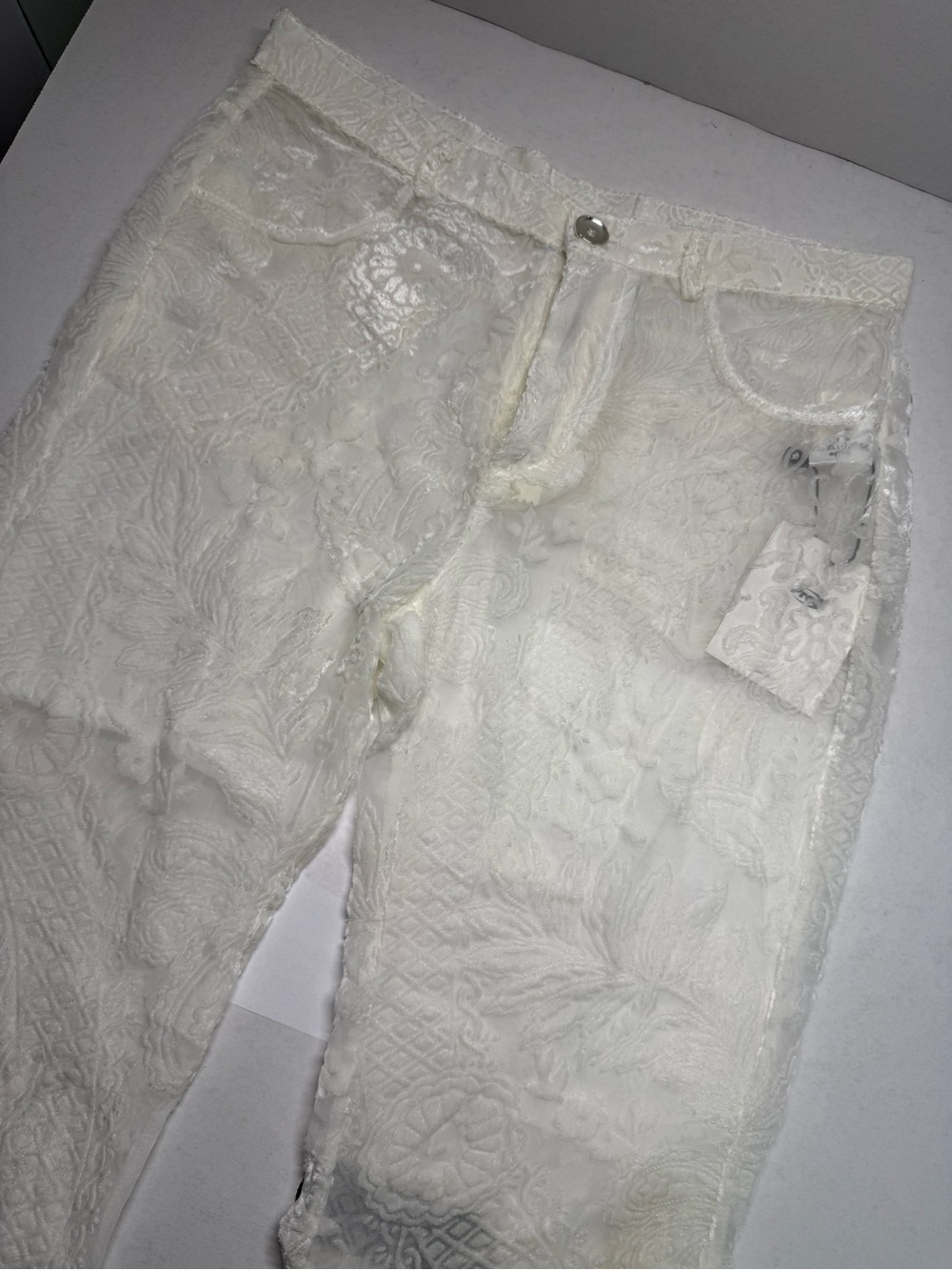 Women's Embossed Floral White Jeans
